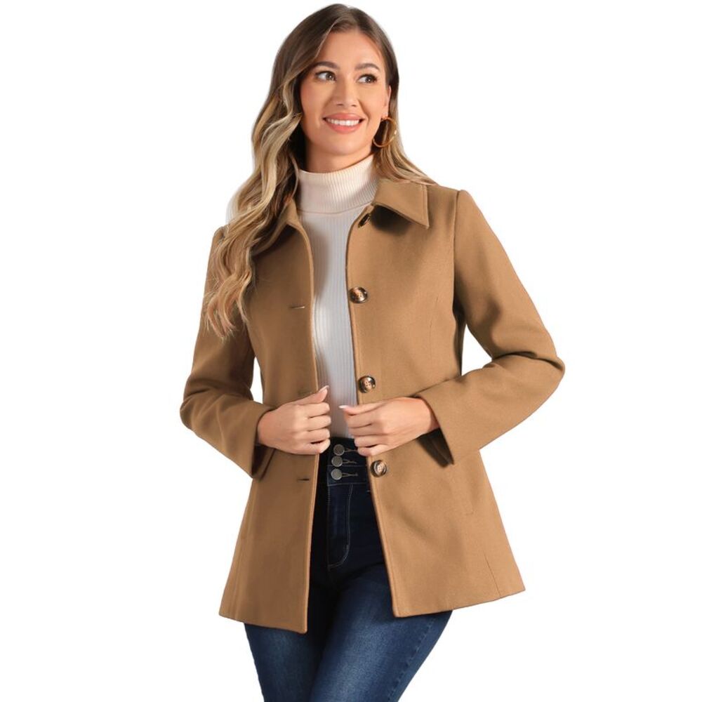 Winter Overcoat Single Breasted Point Collar Pea Coat Camel